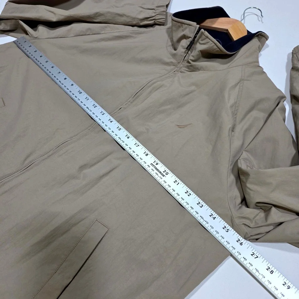 Nautica Windbreaker Jacket Mens XXL Khaki Tan Full Zip Mesh Lined Utility Coat